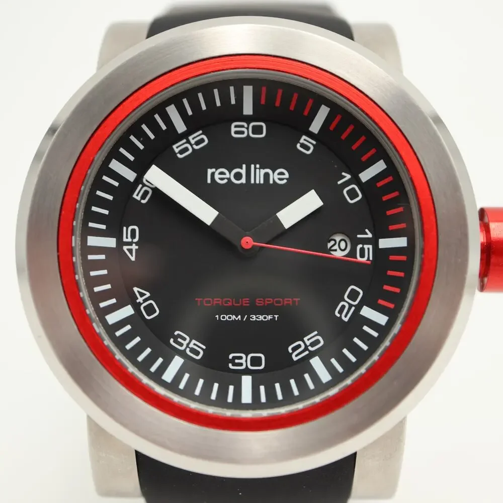 Red Line Mens 50mm Watch Silver Black 100m WR Heavy Duty Steel w New Battery